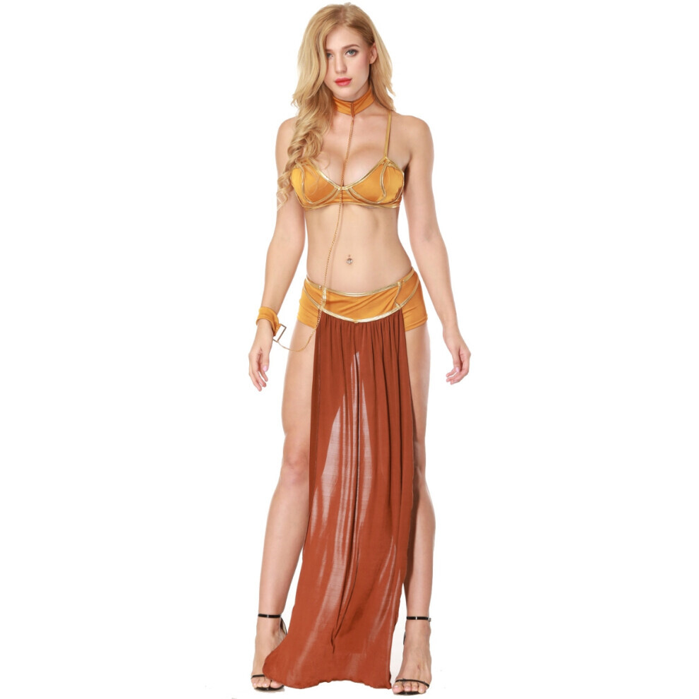 (Marron -XXXL) Costume d'Halloween en lingerie sexy arabe avec jupe longue