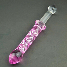 (Standaard -2) Dubbelzijdige roze hartvormige glazen dildo met kristallen penis en anale buttplug