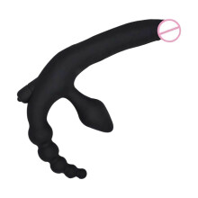 (Standaard -2) Drievoudige penetratie draagbare strapon dildo vibrator vibrerende anale kralen buttplug