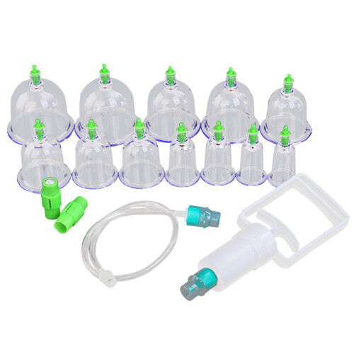 Set vacuümtherapie-massagecups - 12 cups en zuigpomp