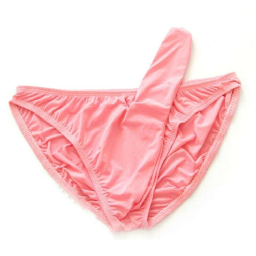 (Taille unique - rose) Sous-vêtements courts sexy en soie glacée pour hommes, couleur unie, sous-vêtements
