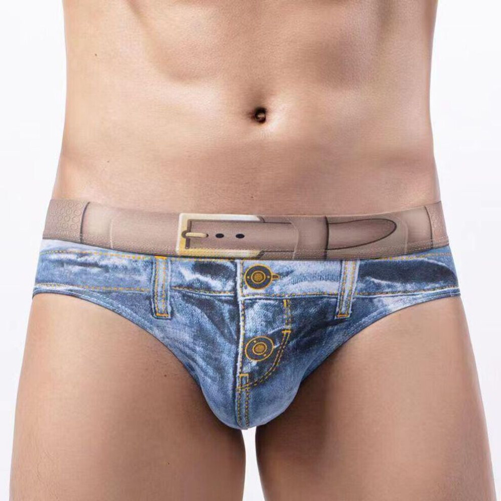 (bleu clair - 4XL) Slip homme en coton stretch aspect denim : respirant et sexy