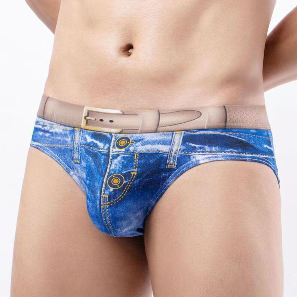 (bleu -2XL) Slip homme en coton stretch aspect denim : respirant et sexy