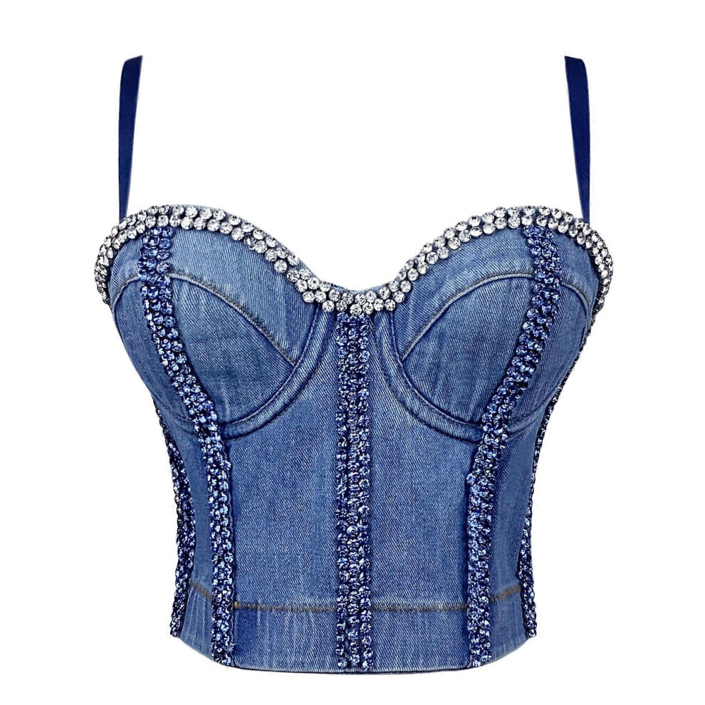 (S - Taille unique) Haut tendance Spicy Girl Costumes pour femmes Soutien-gorge sexy Cowboy Diamond
