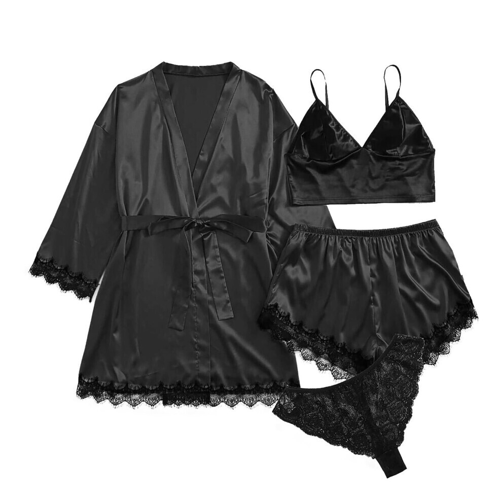 (Noir -XL) Pyjama de Noël pour la famille Pyjama de Noël familial Grande taille Sexy Femmes Robe en