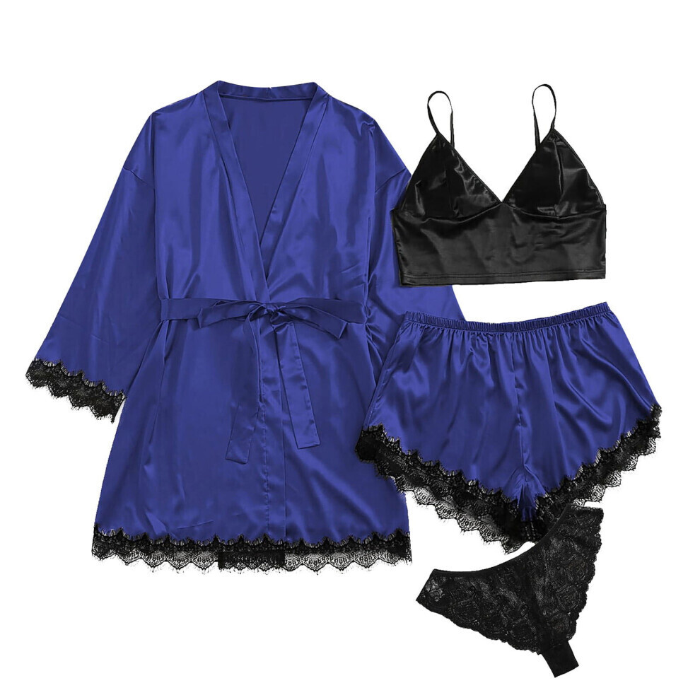 (Bleu -XL) Pyjama de Noël pour la famille Pyjama de Noël familial Grande taille Sexy Femmes Robe en