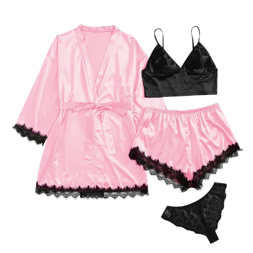(Rose -M) Pyjama de Noël pour la famille Pyjama de Noël familial Grande taille Sexy Femmes Robe en soie