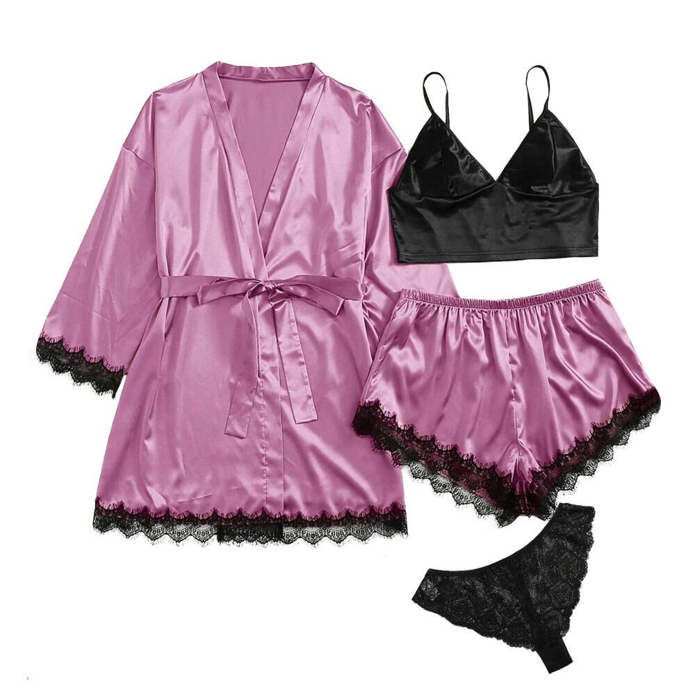 (Rose -M) Pyjama de Noël pour la famille Pyjama de Noël familial Grande taille Sexy Femmes Robe en soie