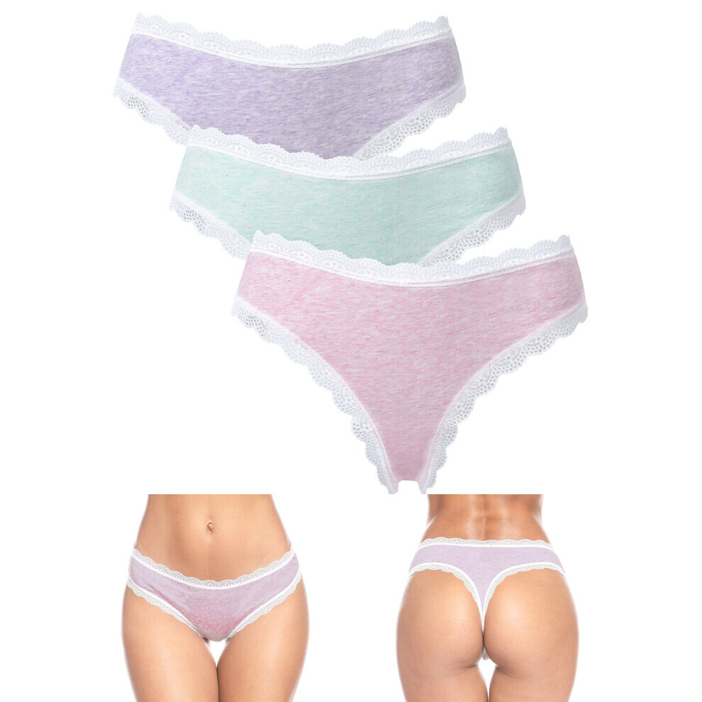 (Rose-Pur-Gre -M) Lot de 4 culottes sexy en coton et dentelle pour femme