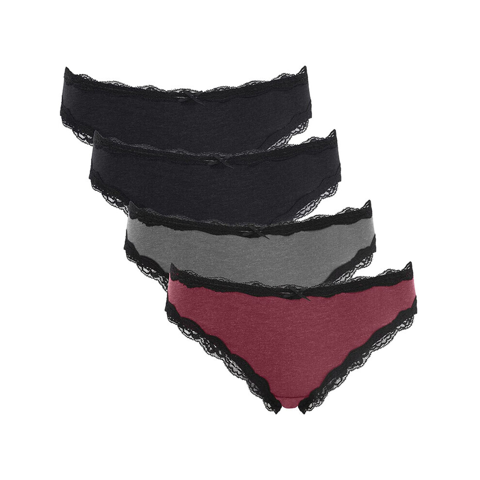 (Bla2-Gry-Red -XL) Lot de 4 culottes sexy en coton et dentelle pour femme