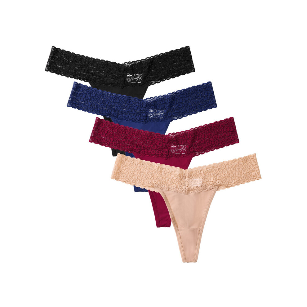 (Bla-Blu-Red-Yel -M) Lot de 4 culottes sexy en coton et dentelle pour femme