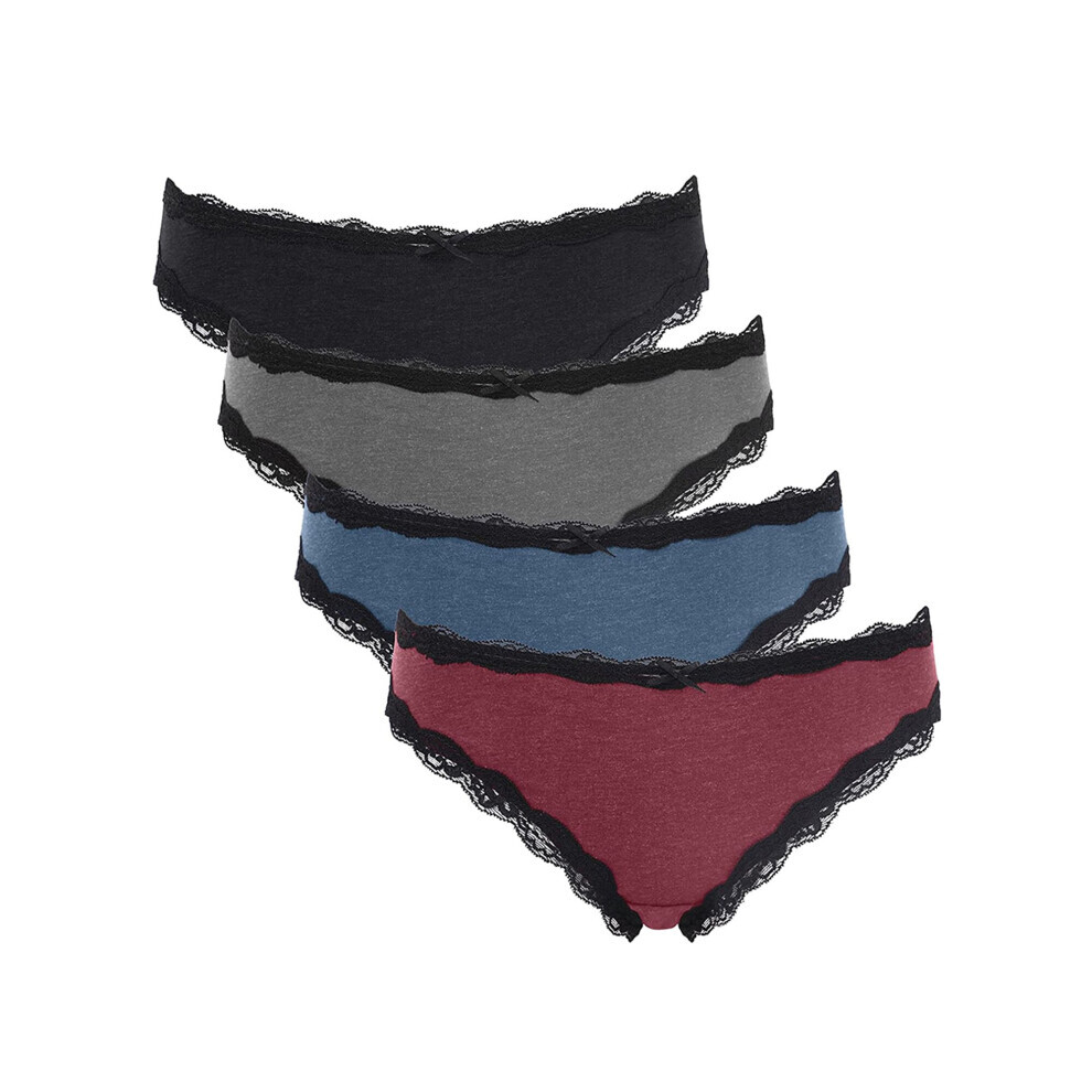 (Bla-Gry-Blu-Red -M) Lot de 4 culottes sexy en coton et dentelle pour femme