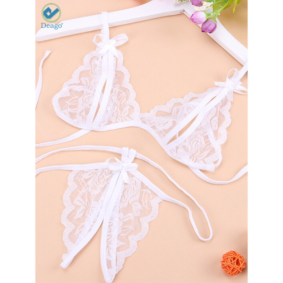 (Blanc - L) Ensemble de sous-vêtements de nuit sexy pour femme, soutien-gorge, culotte, string, deux