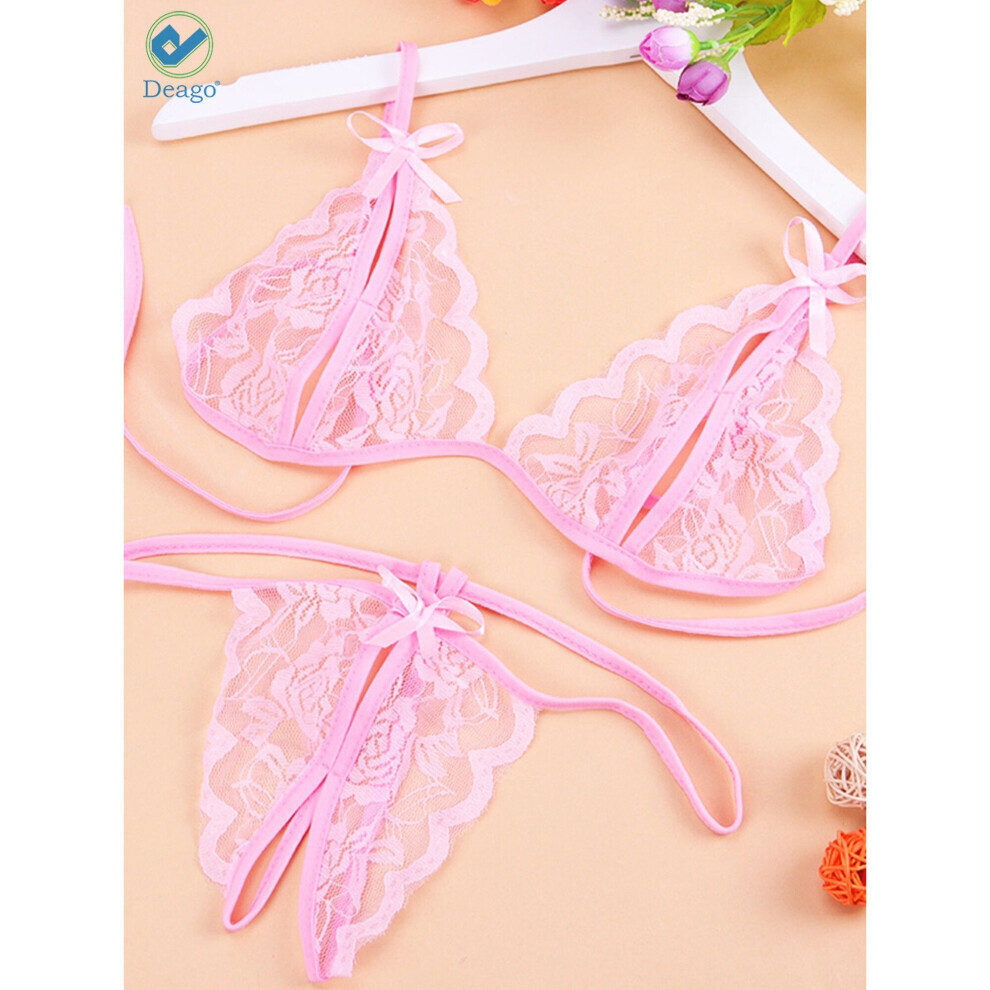 (Rose -M) Ensemble de sous-vêtements de nuit sexy pour femmes, soutien-gorge, culotte, string, deux