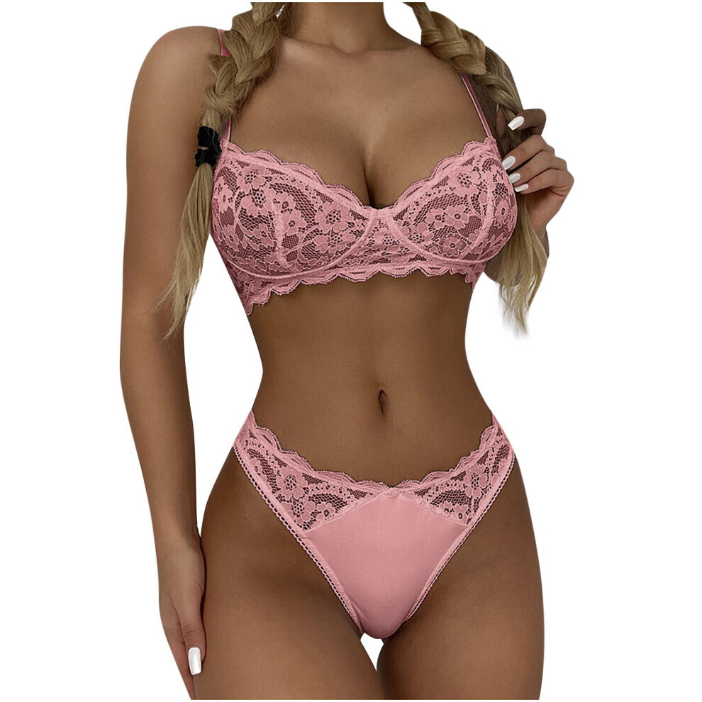(Rose -S) Ensemble grande taille pour femme Ensemble en dentelle pour femme Ensemble soutien-gorge à