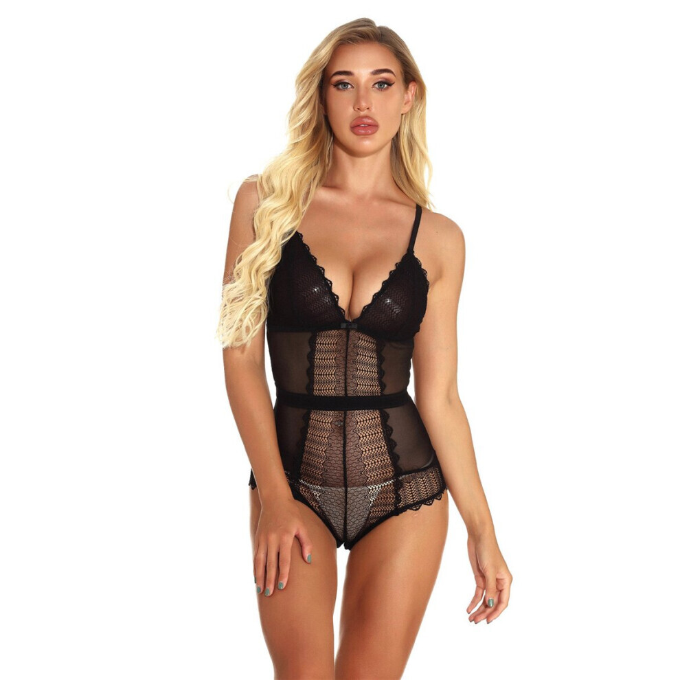 Nuisette sexy en dentelle transparente pour femme, tenue érotique, entrejambe détachable, grande taille