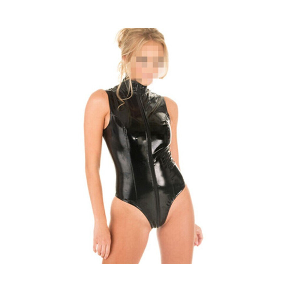 Combinaison string érotique sexy à fermeture éclair pour femme, combinaison en similicuir PVC, body