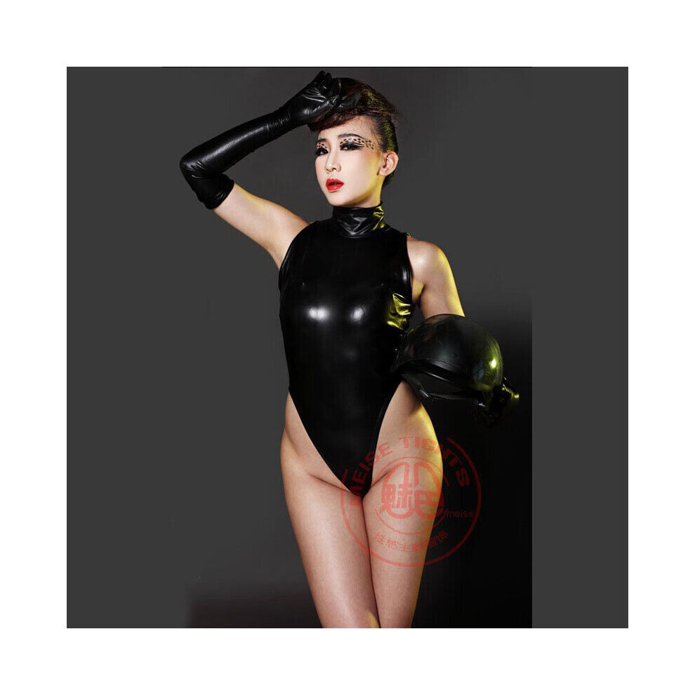 Combinaison à col roulé style gothique punk motard en cuir et latex, taille haute, body sexy et érotique,