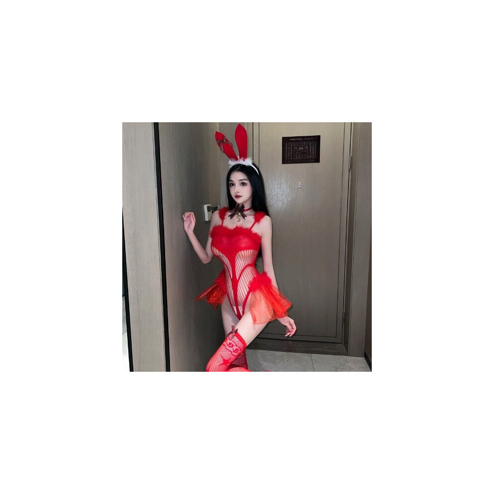 Ensemble de pyjama de Noël rouge chinois sexy et tendance pour femmes, bandeau de Noël en soie