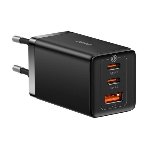 Seinälaite - BASEUS - GAN5 PRO - 2xUSB-C + USB - 65W - Musta
