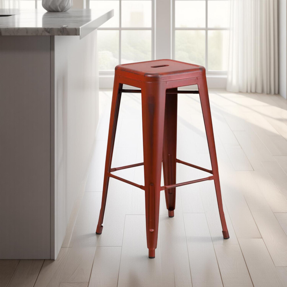 4pc 30 Inch Backless Metal Counter Stool Industrial Style Seating Red