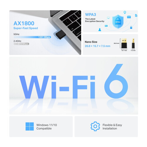 TP-LINK TP-Link Archer AX1800 Nano Wi-Fi 6 Wireless USB Adapter 1