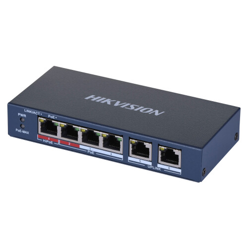 Hikvision Switch PoE - HIKVISION - DS-3E0106HP-E - 4 Porte 100M - 2 Uplinks - Budget