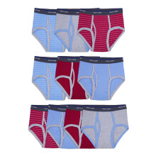 Fruit of the Loom Big Tag Free Cotton Briefs (Assorted Colors) Boys - 10 Pack - Blue/Grey/Red Medium