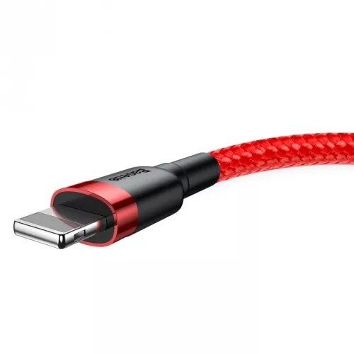 Kevlar USB-Kabel mit Lightning 2,1 A, 2 m - Grau/Rot
