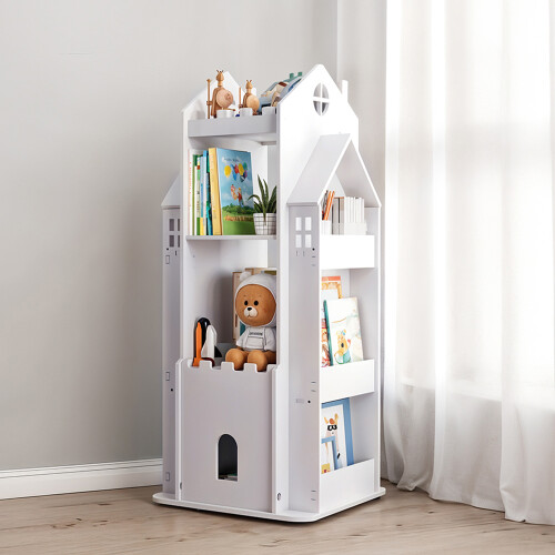 Living And Home (White) 4-Tier Kids Castle House Frame Rotating Bookshelf