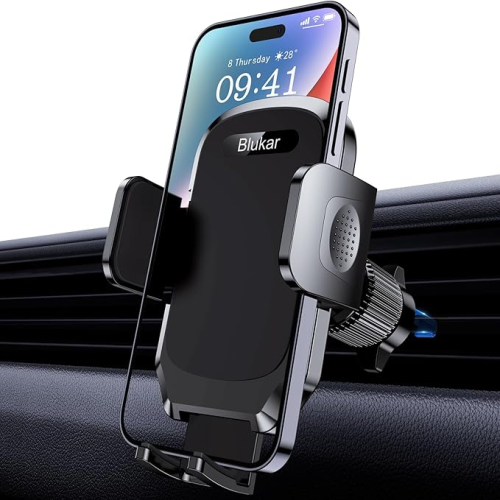 Blukar Car Phone Holder, Air Vent Car Phone Mount Cradle 360° Rotation - Upgraded Super Stable Hook Clip - One Button R