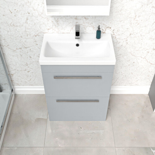 NES Home Nes Home 600mm Matte Grey Freestanding 2 Drawer Vanity Basin Unit 2