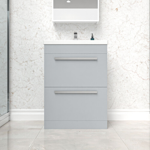 NES Home Nes Home 600mm Matte Grey Freestanding 2 Drawer Vanity Basin Unit 1