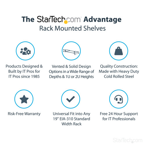 StarTech.com Prateleira fixa montada em rack 2U de 22 polegadas - STARTECH - SPCC - Capacidade de peso máx. 22,68kg 1