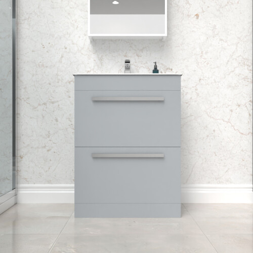 NES Home Nes Home Matte Grey 600mm Floorstanding 2 Drawer Vanity Slim Basin Unit 1