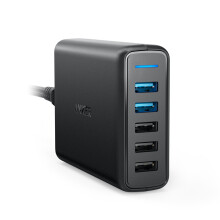 Anker PowerPort Speed 5 Voedingsadapter 63 Watt 4.8 A Quick Charge 3.0 5 uitgangsconnectoren (3 x USB Type A, 2 x USB de...