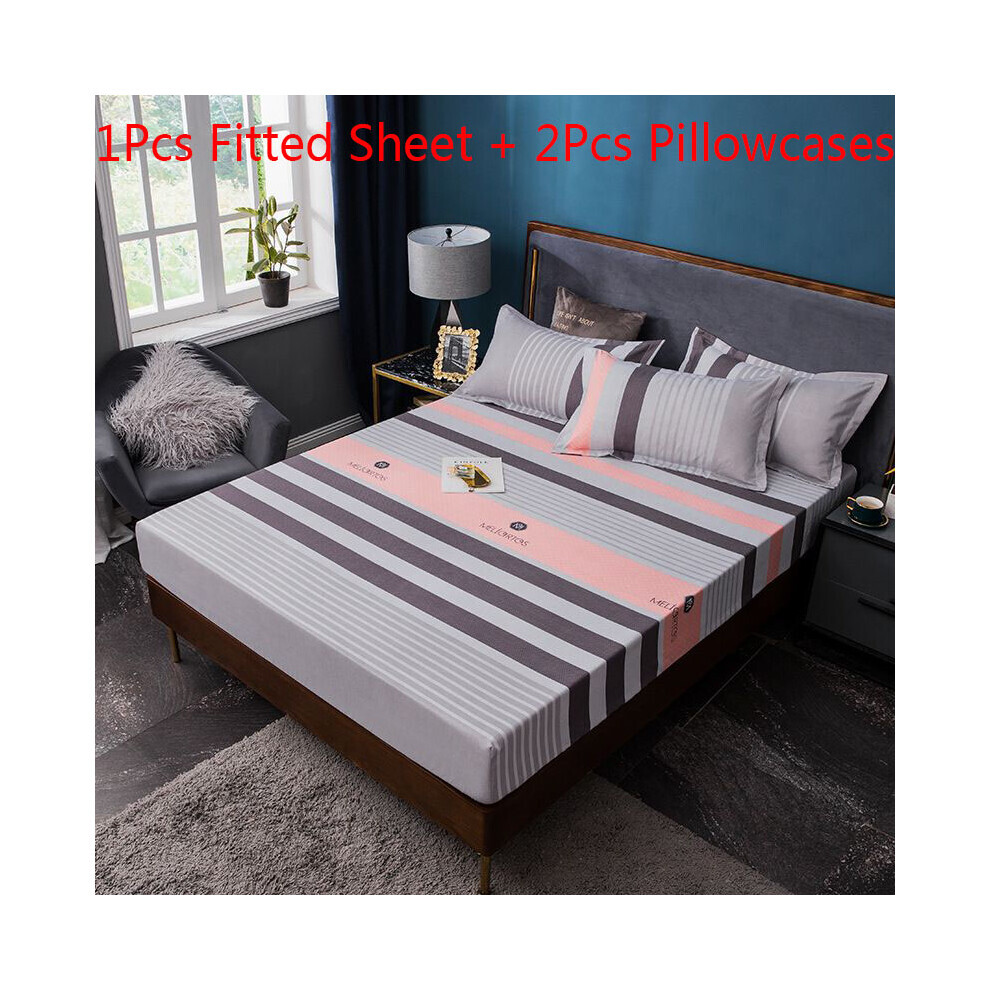 (Gris rose 3 pièces, 90*200 + 10 cm/35.43*78.74 + 3.94in) ensemble de taies d'oreiller drap-housse imprimé