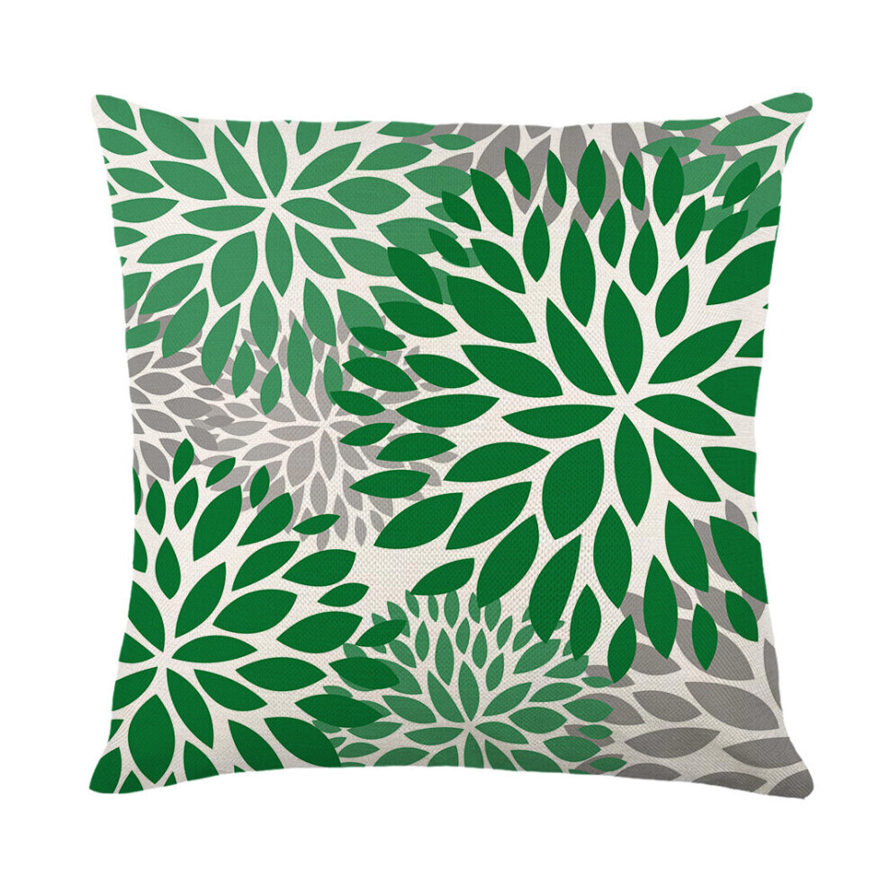 (Vert-B) Housse de coussin imprimée fleur Taie d'oreiller Décor de canapé