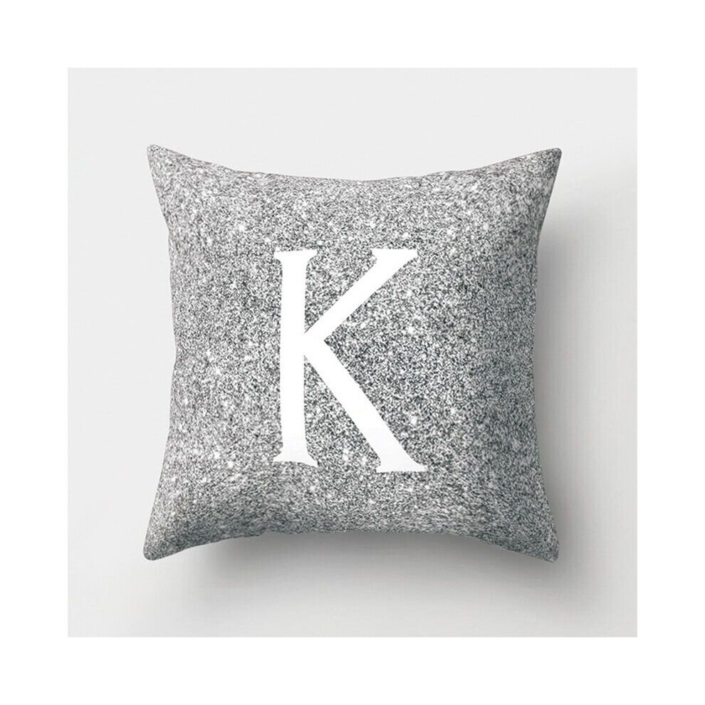 (K) Lettre Coussin Rose Or Paillettes Jeter Taie d'oreiller Couverture Maison Canapé Décor 45 cm