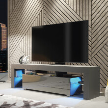 TV Unit 160cm Dark Grey & High Gloss Doors LED - Olivia Furniture