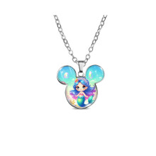 (MQXL45) collier pendentif tête de sirène princesse Mickey de bande dessinée ludique avec chaîne de