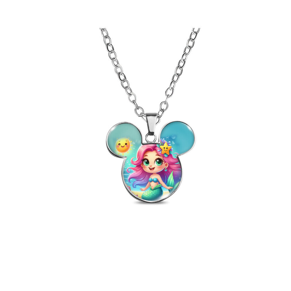 (MQXL46) collier pendentif tête de sirène princesse Mickey de bande dessinée ludique avec chaîne de