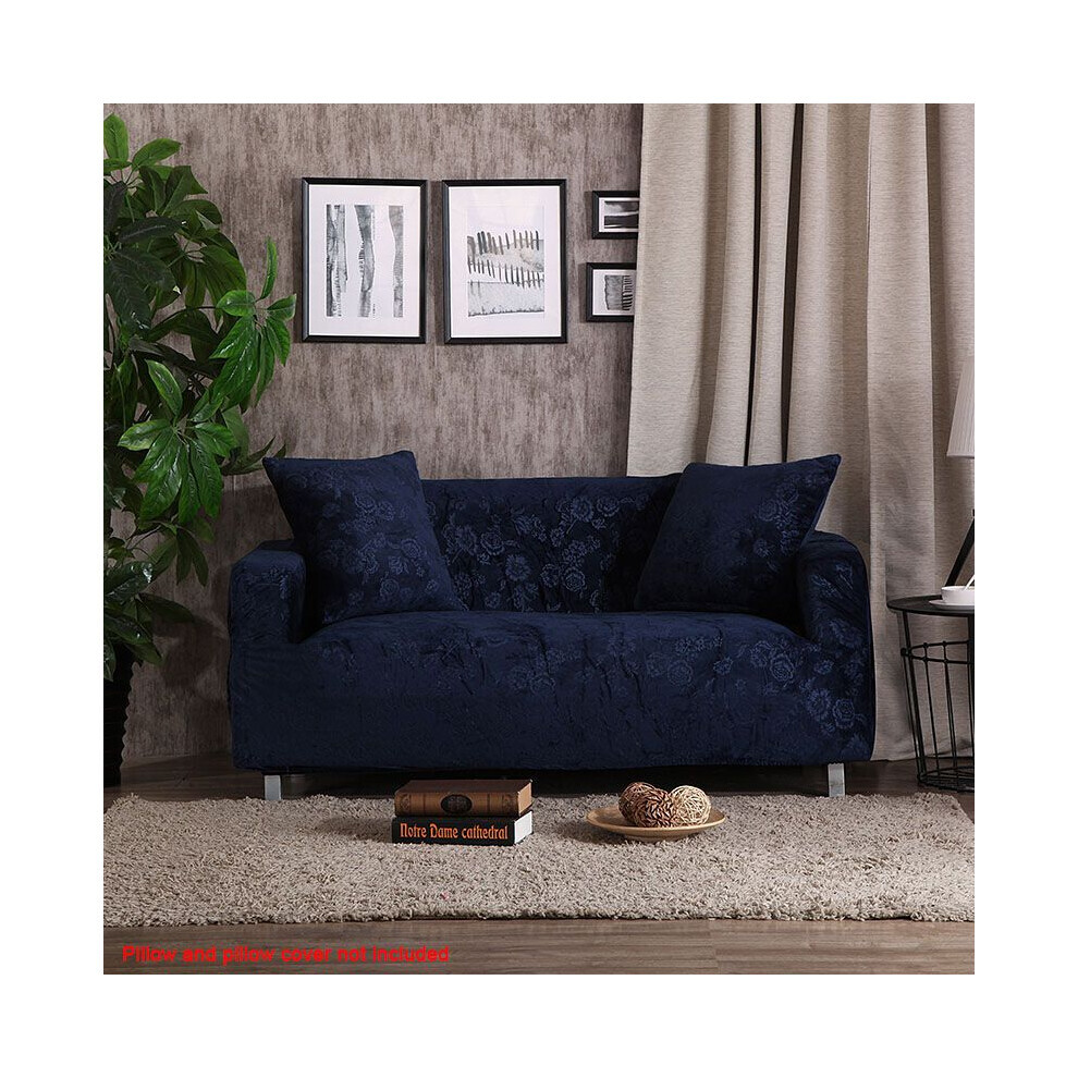 (Marine, 3 places) Housse de canapé en velours extensible, housse de canapé, causeuse, fleur de maison,