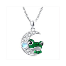 (Collier) collier pendentif en pierres précieuses de lune creuse de grenouille mignonne et ludique,
