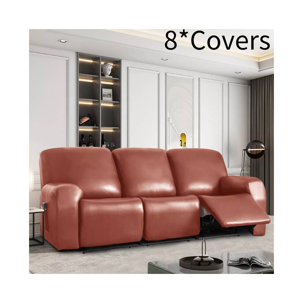 (Orange 3 places) Housses de canapé inclinables extensibles en cuir PU Housse de fauteuil imperméable