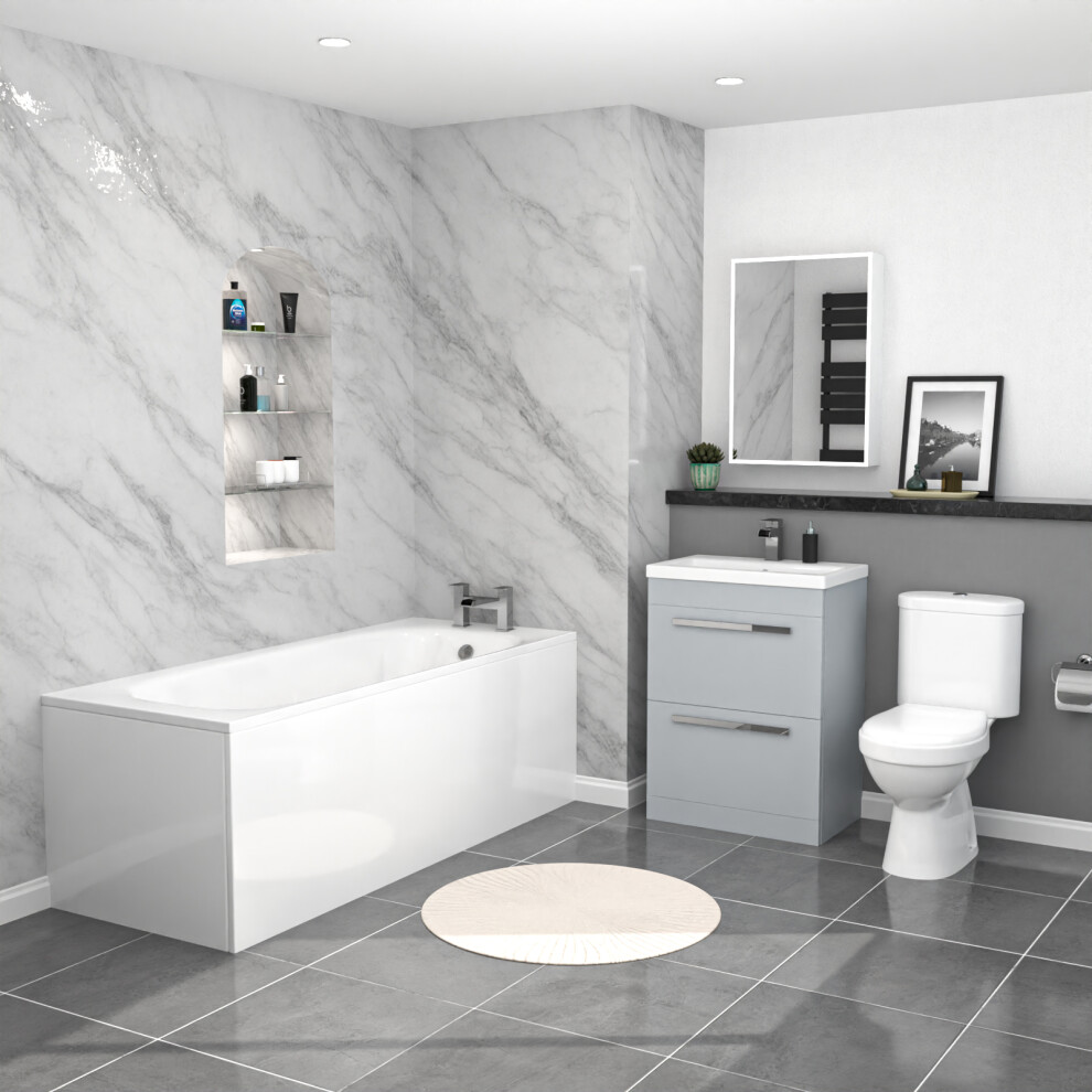 Nes Home 1700Mm Bath, Close Coupled Toilet & Matte Grey Drawers Basin Vanity 5210229002630