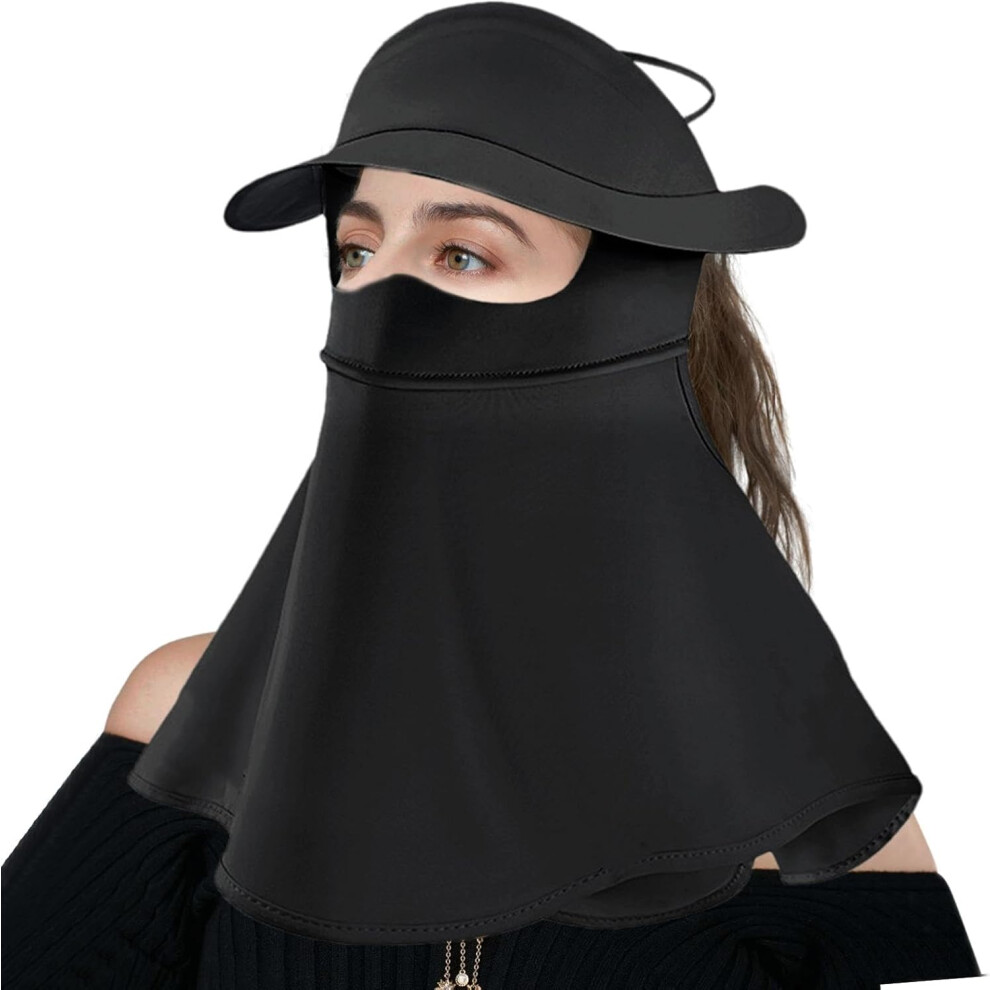 Sun Shade Hat,Full Face Sunscreen for Sun Protection - Gardening Hats with Adjustable Ear Loop, Quick Dry Face Veil Sun Hat for UV Protection Black