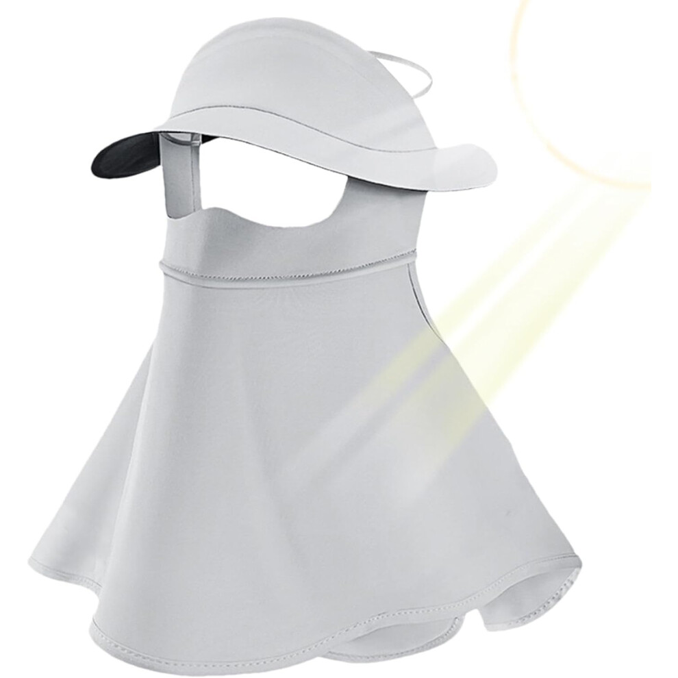 SPF Hat,Full Face Sunscreen for Sun Protection - Gardening Hats with Adjustable Ear Loop, Quick Dry Face Veil Sun Hat for UV Protection Light Gray