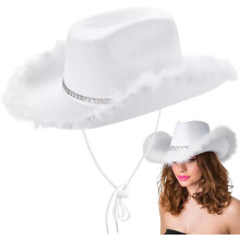 (White) Cowboy Cowgirl Hats, Sparkly Cowgirl Hat, Non-Woven Feather Trim Hat Ideal For Women's Music Festival, Beach, Cowboy Themed Events, Birthdays