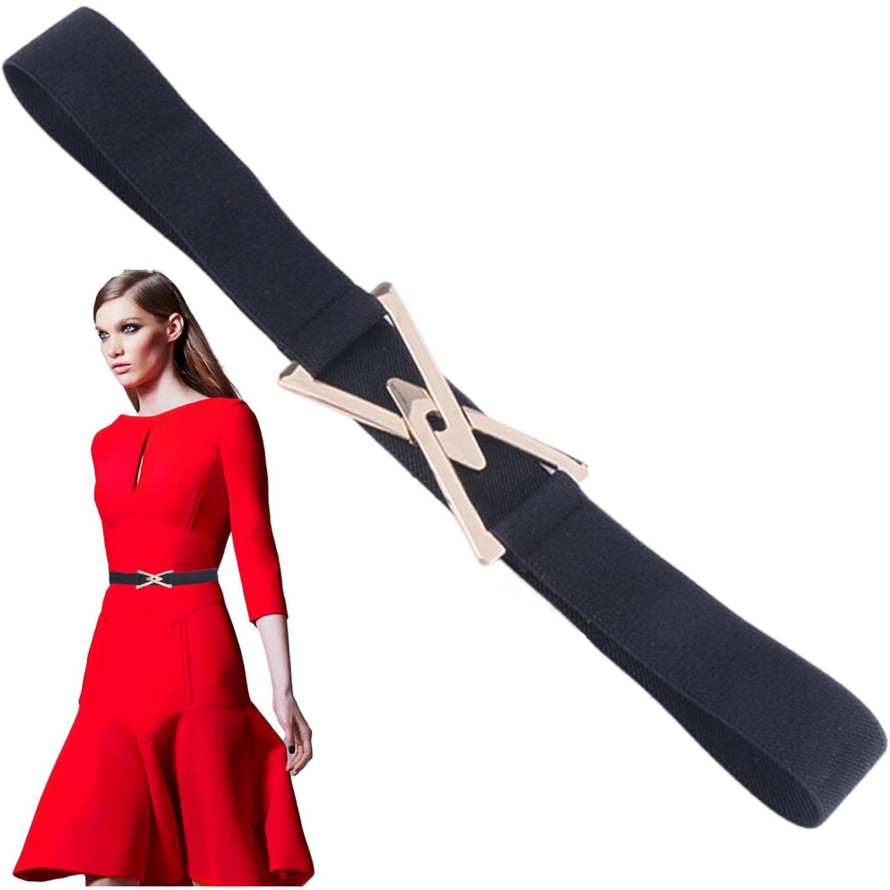 (Black) Stretch Belt for Women, Elastic Web Strap Waist Stretch Belt, Elastic Dress Waistband Wide Ladies Stretchy Belt for Pants, Dresses, Crop Top